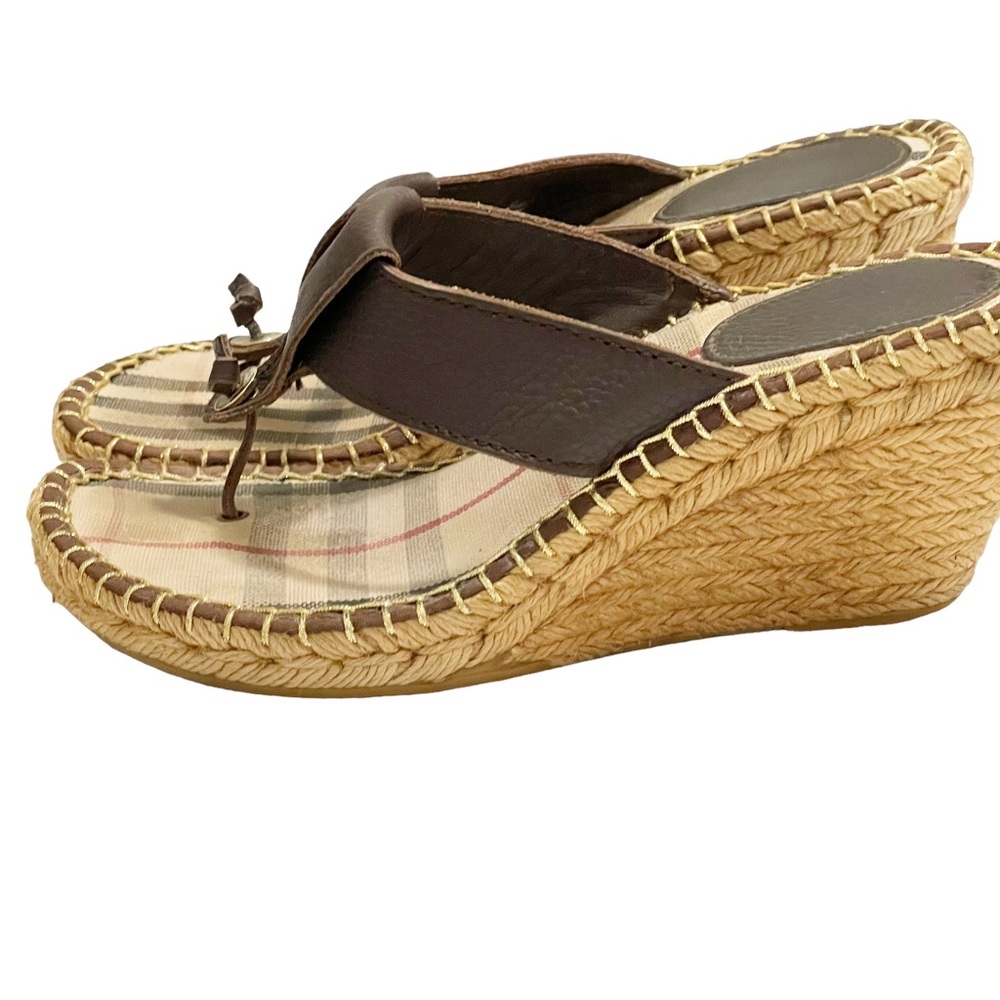 Burberry Nova Check Leather Espadrille Thong Sandal